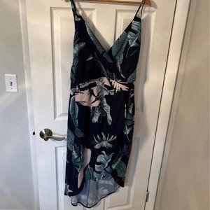 Amazon Floral Palm High-Low Dress, Size L